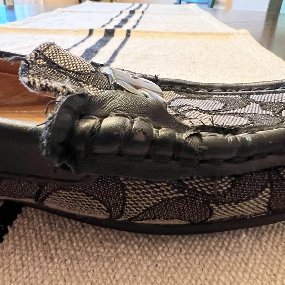 Coach Olive Black Gray Signature Logo Print Canvas Leather Loafer Size 7B - Picture 14 of 15